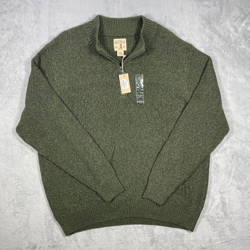 Red Head Quarter Zip Sweater Mens 3XL Forest Green Chunky Knit NWT